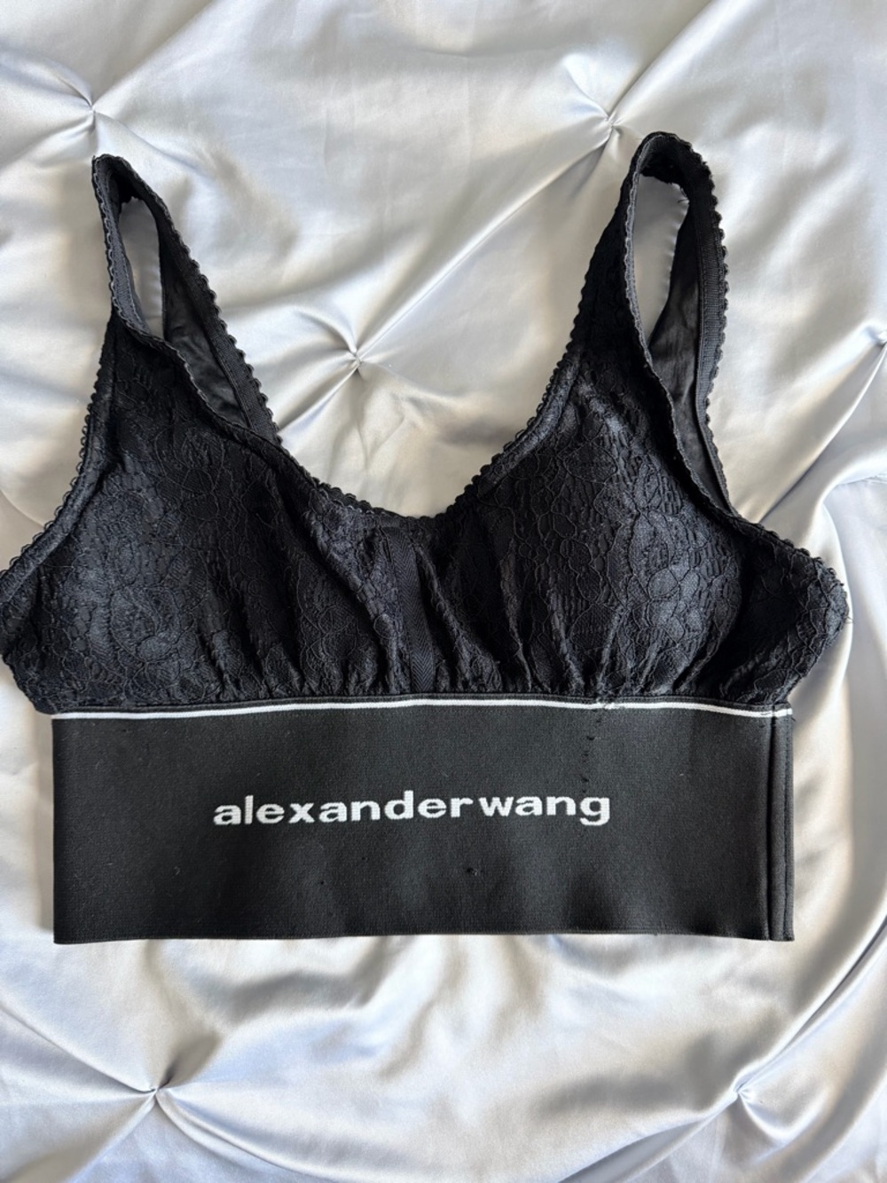 Alexander Wang Black Lace Logo Elastic Bralette